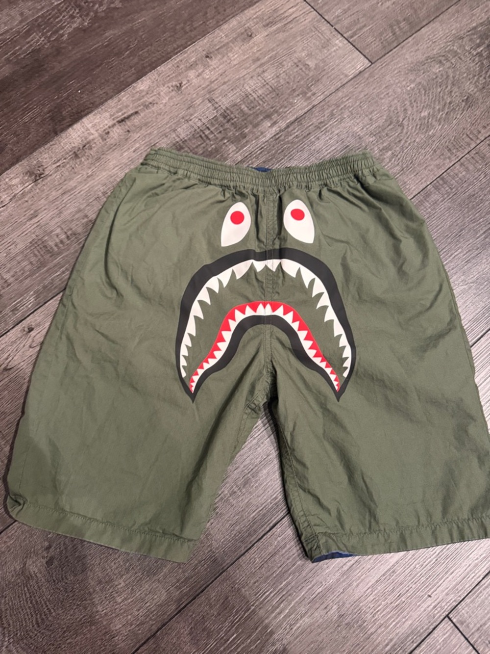 Bape Olive Green Shark Graphic Athletic Shorts